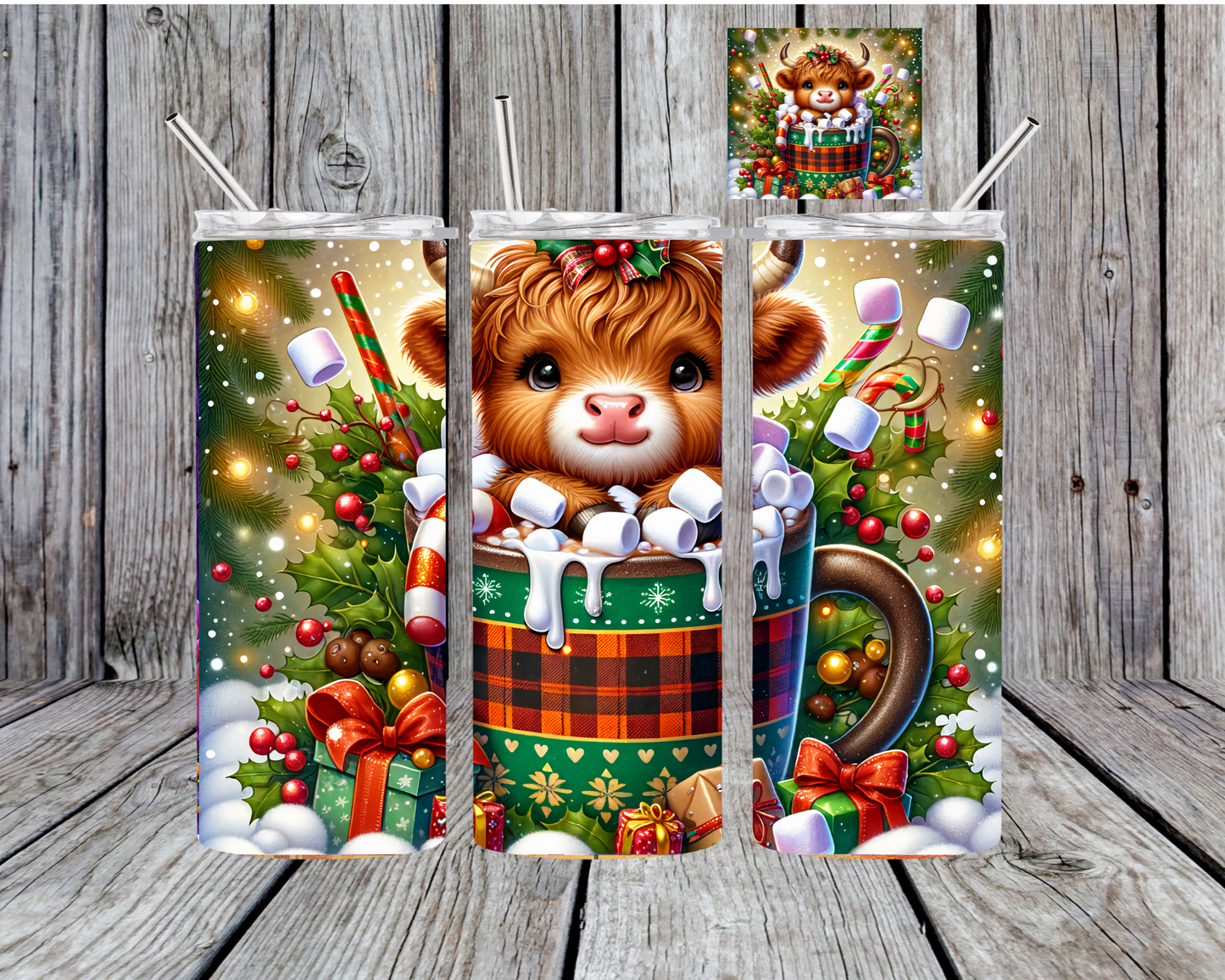 Xmas Highland Cow Tumbler